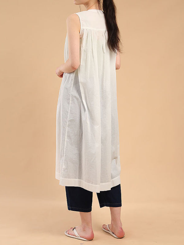 Robe mi-longue ample plissée transparente sans manches, à col rond