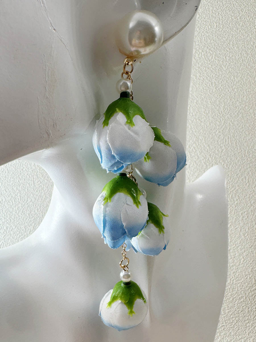 Boucles d'oreilles pendantes à pompons, en forme de fleur