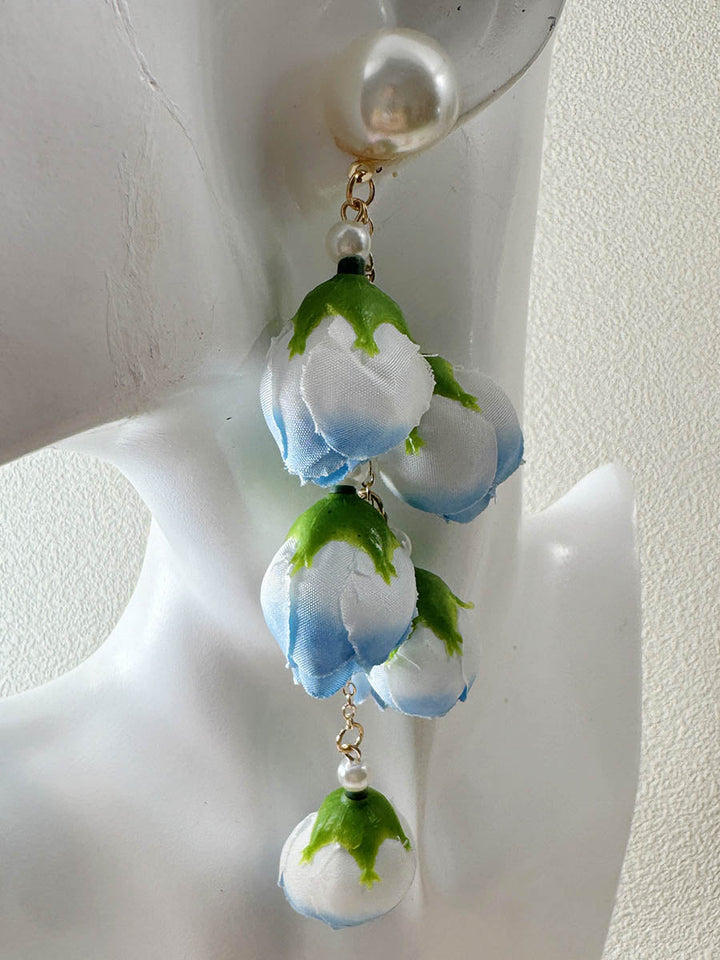 Boucles d'oreilles pendantes à pompons, en forme de fleur