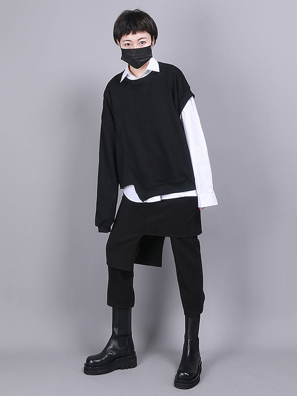 Jupe-culotte noire asymétrique taille empire, effet deux pièces