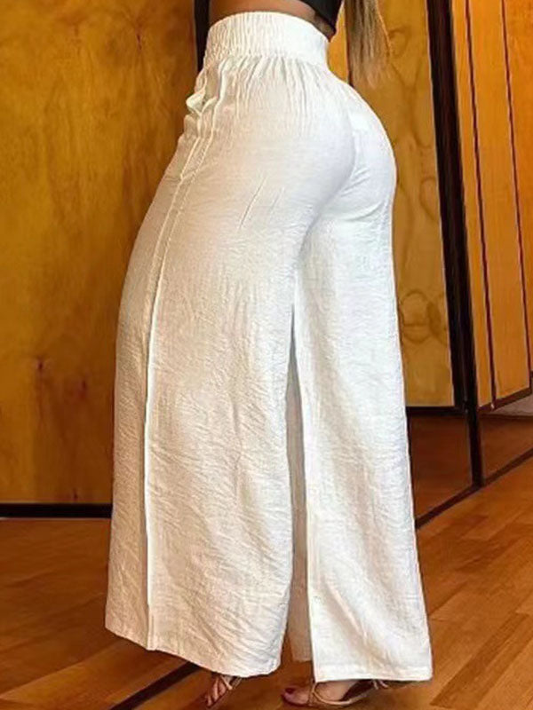 Pantalon ample plissé taille haute, à chaîne, à taille élastique