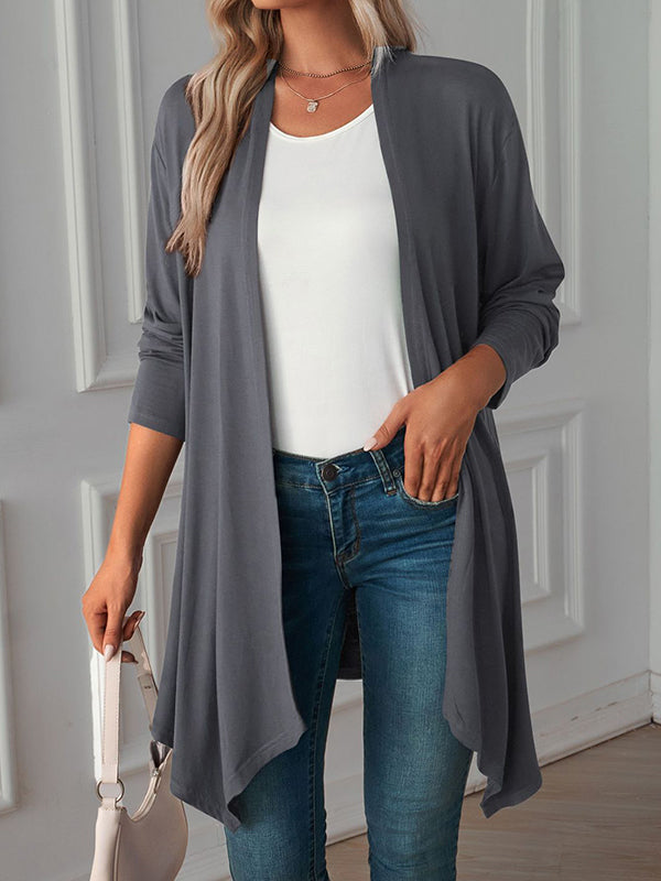 Vêtements d'extérieur amples à manches longues et col tendance de couleur unie