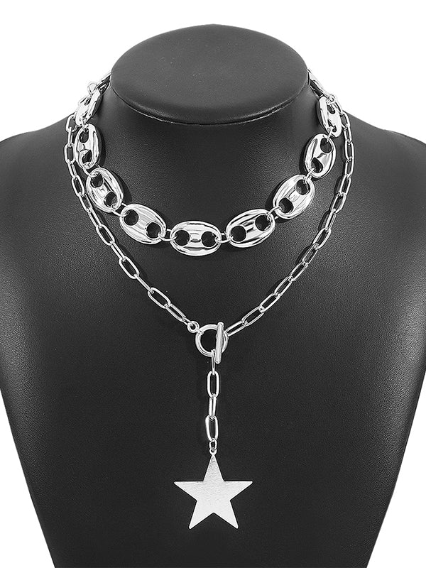 Collier géométrique à chaîne, à double rang, en forme d'étoile
