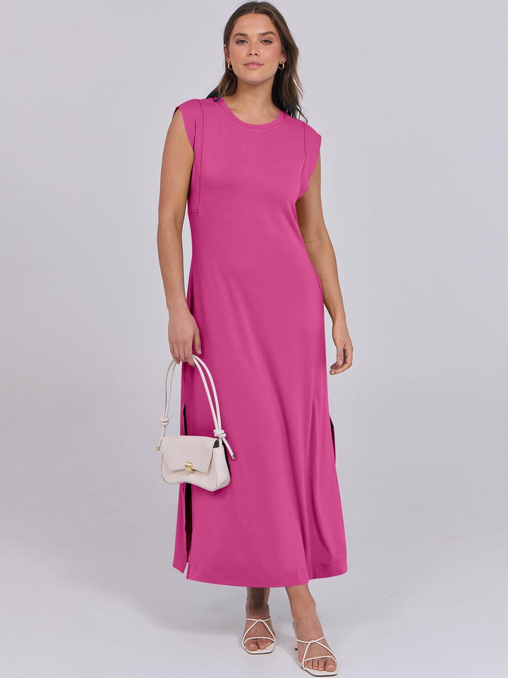 Robe Maxi d'Été Breezeluxe Légère – Manches Courtes et Col Rond