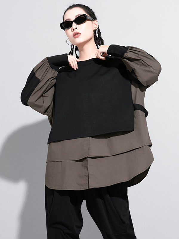 T-shirt effet deux pièces, à empiècements, à manches longues