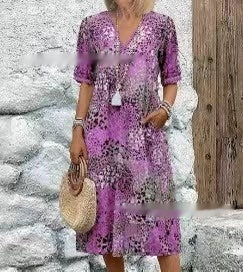 Arlene - Robe midi imprimée avec décolleté en V
