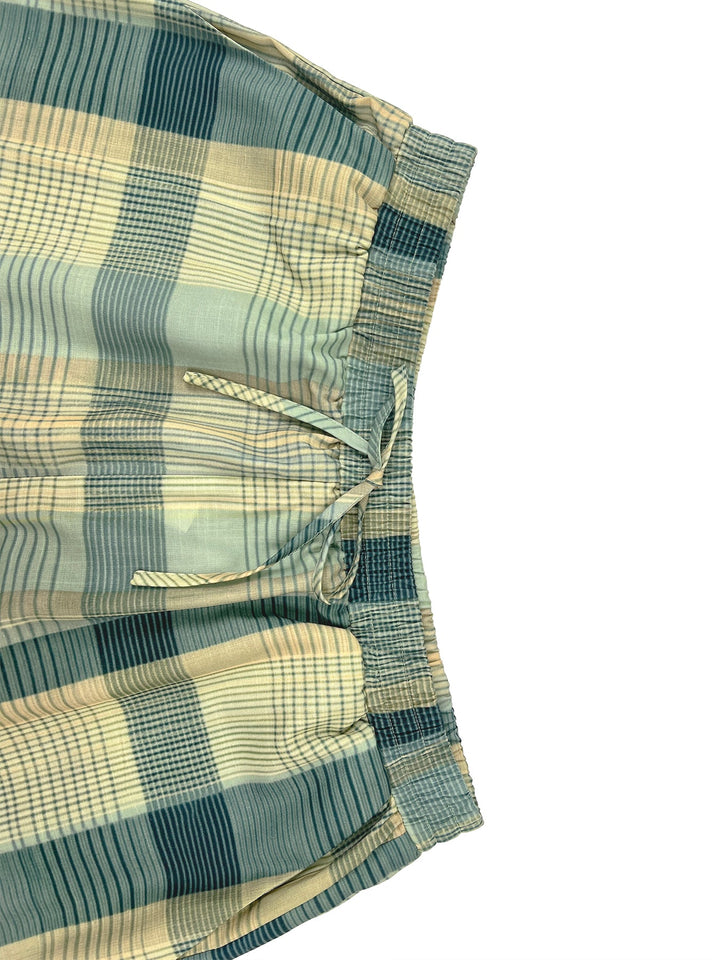 Pantalon ample à poches, à carreaux, à jambes larges, couleur contrastée