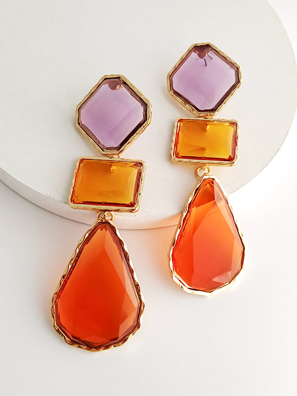 Boucles d'oreilles pendantes géométriques à empiècements