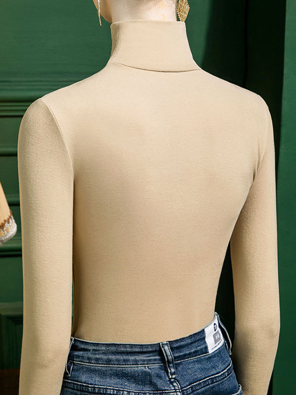 T-shirt boutonné ajouré plissé à manches longues, coupe près du corps, à empiècements, à col haut