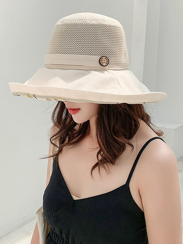 Chapeau de soleil ajouré imprimé à lacets, à empiècements