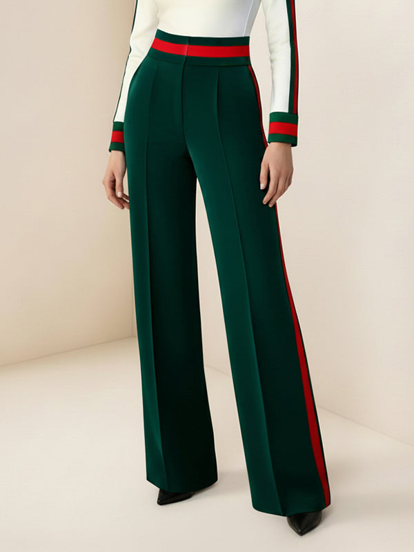 Pantalon ample rayé à jambes larges, à poches, à empiècements, couleur contrastée