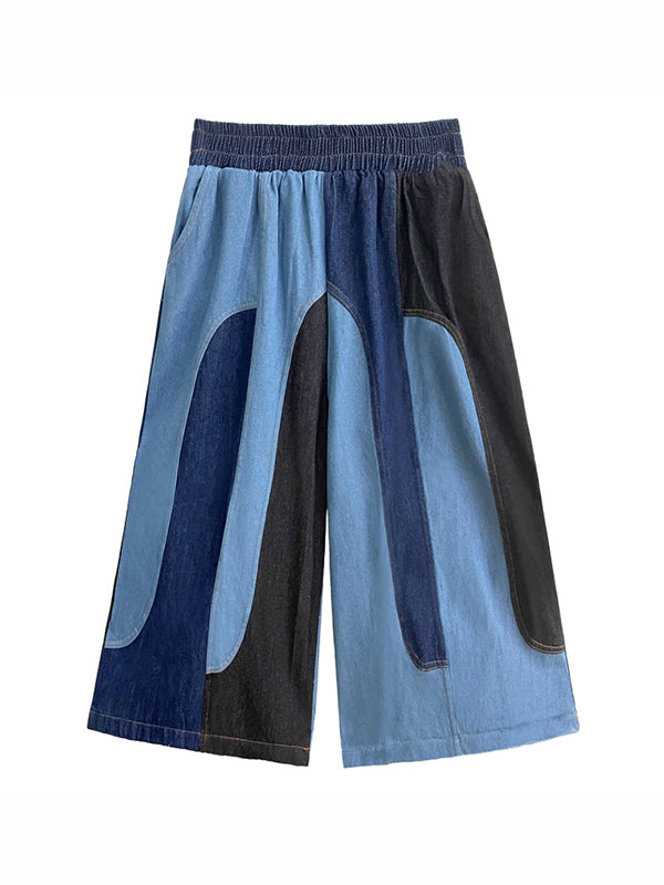 Jean ample à jambes larges, à taille élastique, à empiècements, couleur contrastée