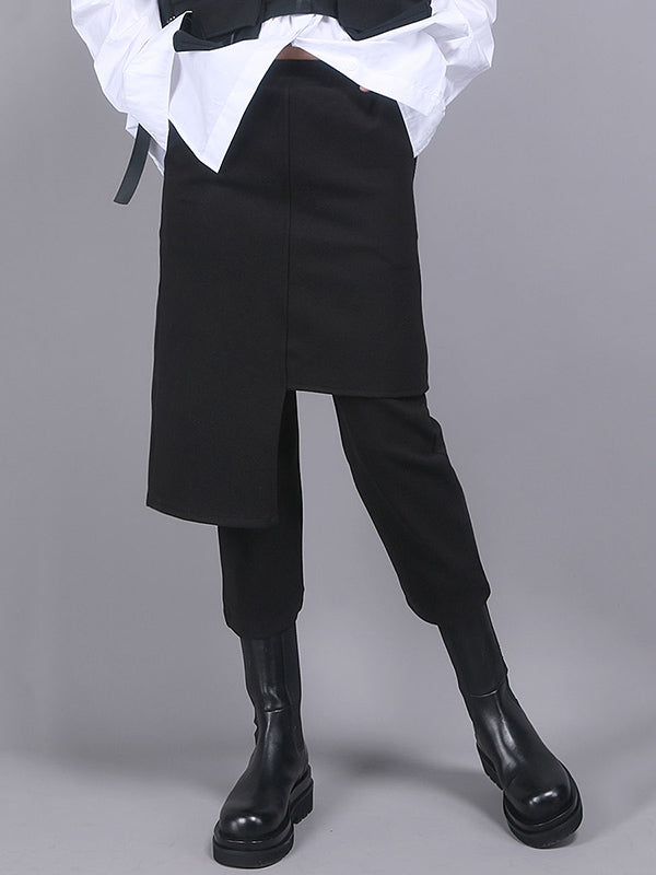 Jupe-culotte noire asymétrique taille empire, effet deux pièces