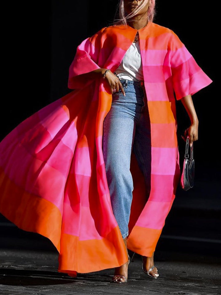 Veste ample rayée à manches courtes, couleur contrastée