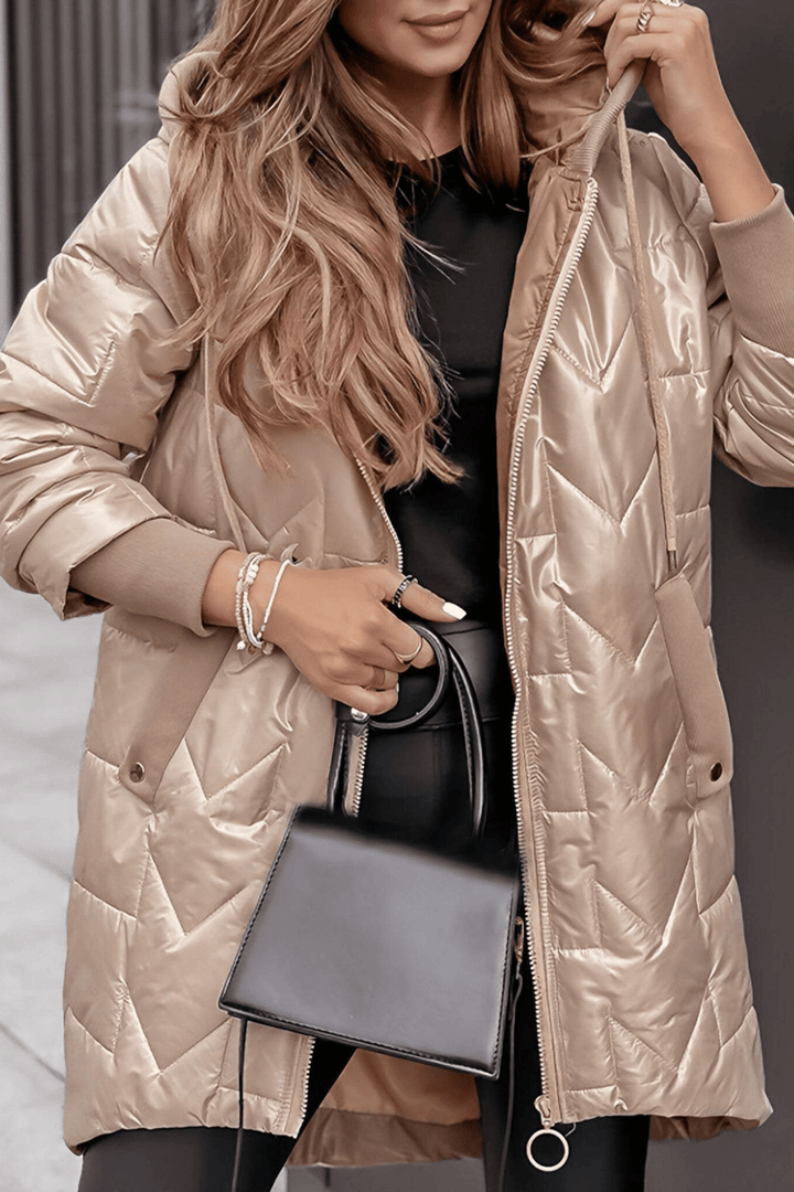 LEILA | Manteau d'hiver pour femmes avec capuche et fermeture éclair en couleur unie