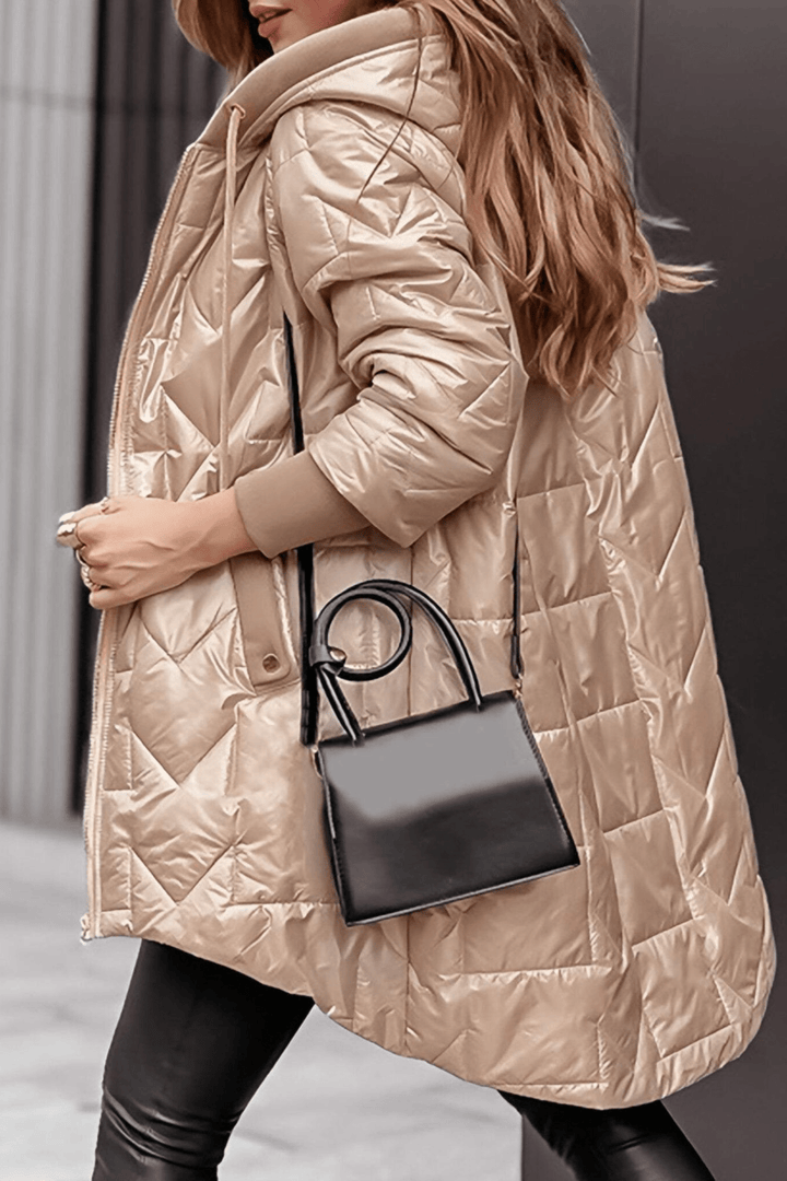 LEILA | Manteau d'hiver pour femmes avec capuche et fermeture éclair en couleur unie
