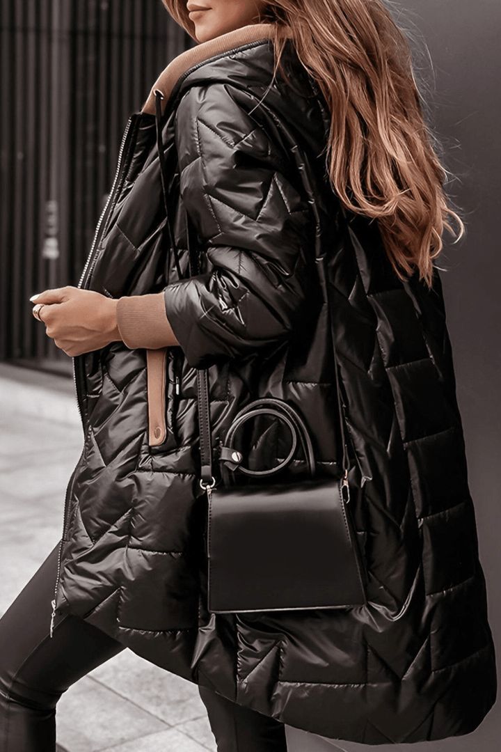 LEILA | Manteau d'hiver pour femmes avec capuche et fermeture éclair en couleur unie