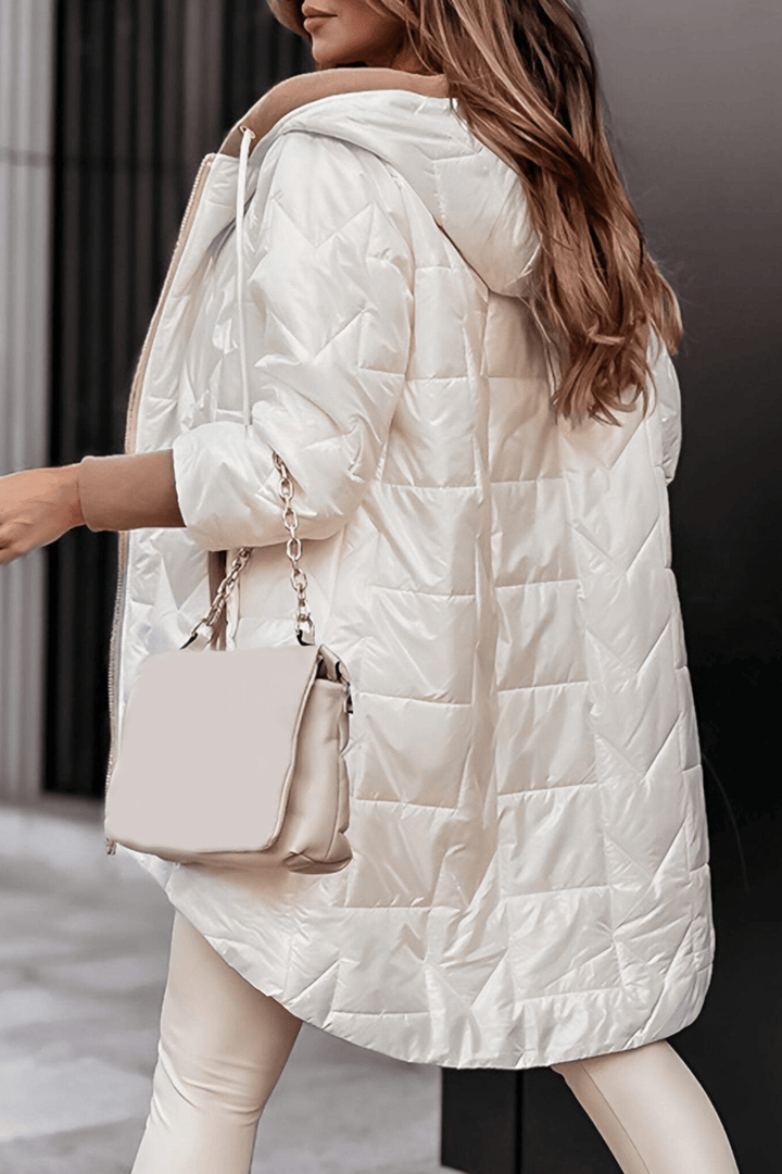 LEILA | Manteau d'hiver pour femmes avec capuche et fermeture éclair en couleur unie