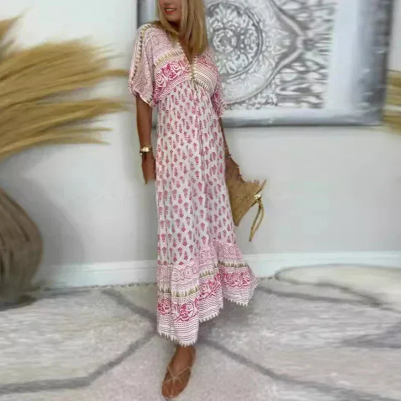 Allegra | Robe Maxikleid Boho pour Femmes à Manches Courtes