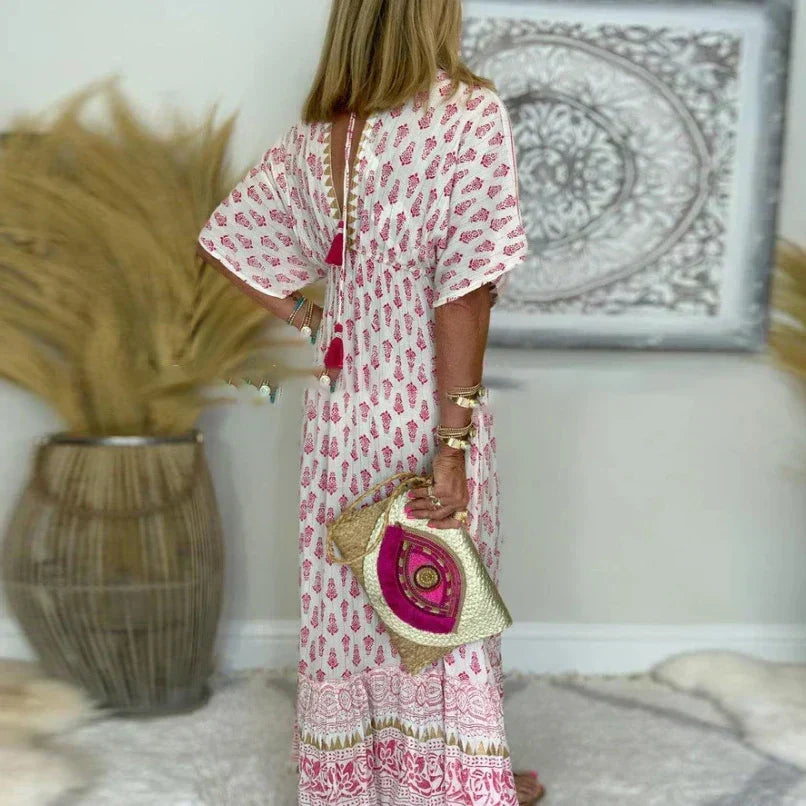 Allegra | Robe Maxikleid Boho pour Femmes à Manches Courtes