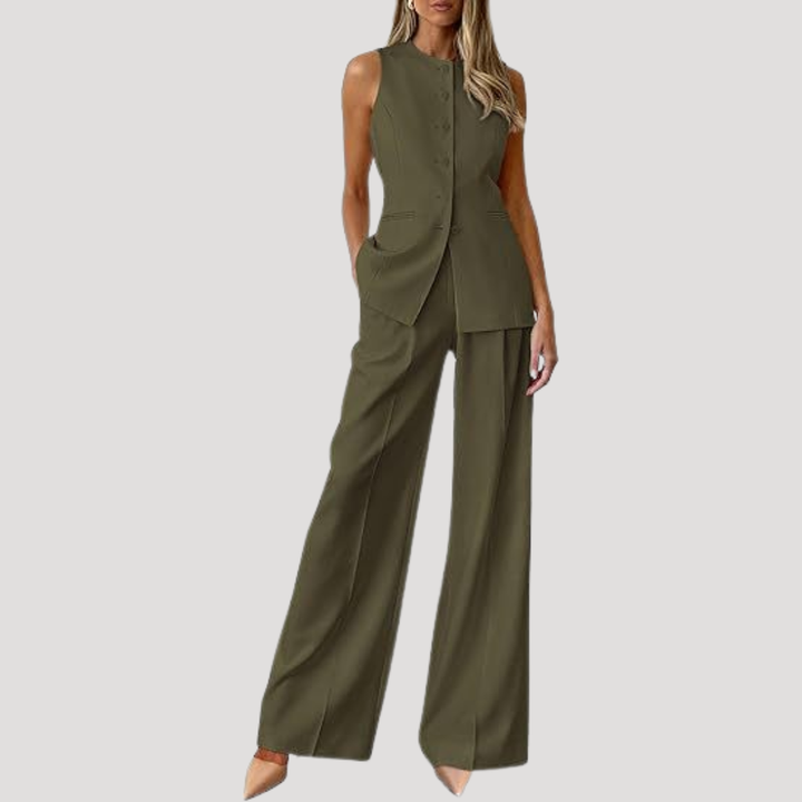 Alwine | Costume Pantalon Femme Sans Manches Pantalon Large Deux Pièces