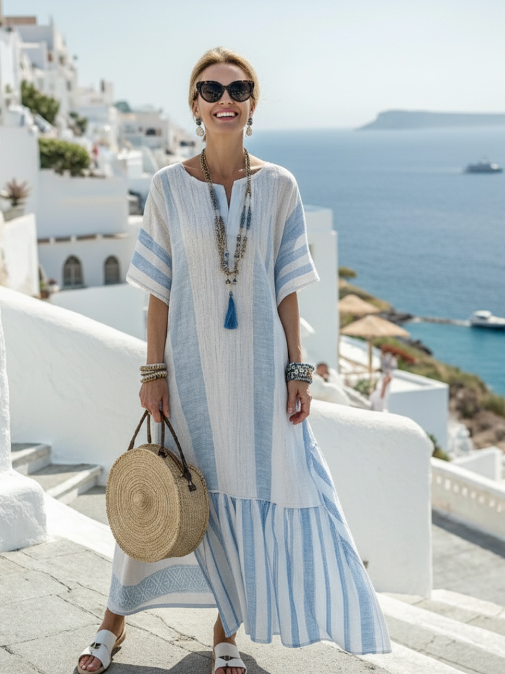 Amelia | Robe Maxi à Rayures à Manches Courtes pour Femme