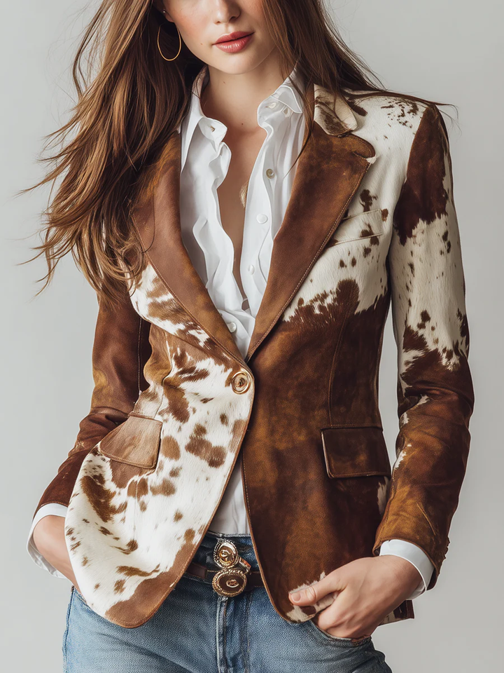 Amelie | Veste de costume rétro ajustée à motif vache pour femmes