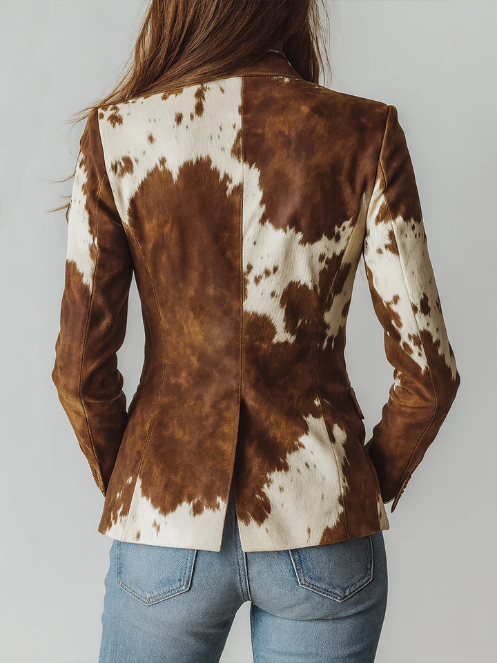 Amelie | Veste de costume rétro ajustée à motif vache pour femmes