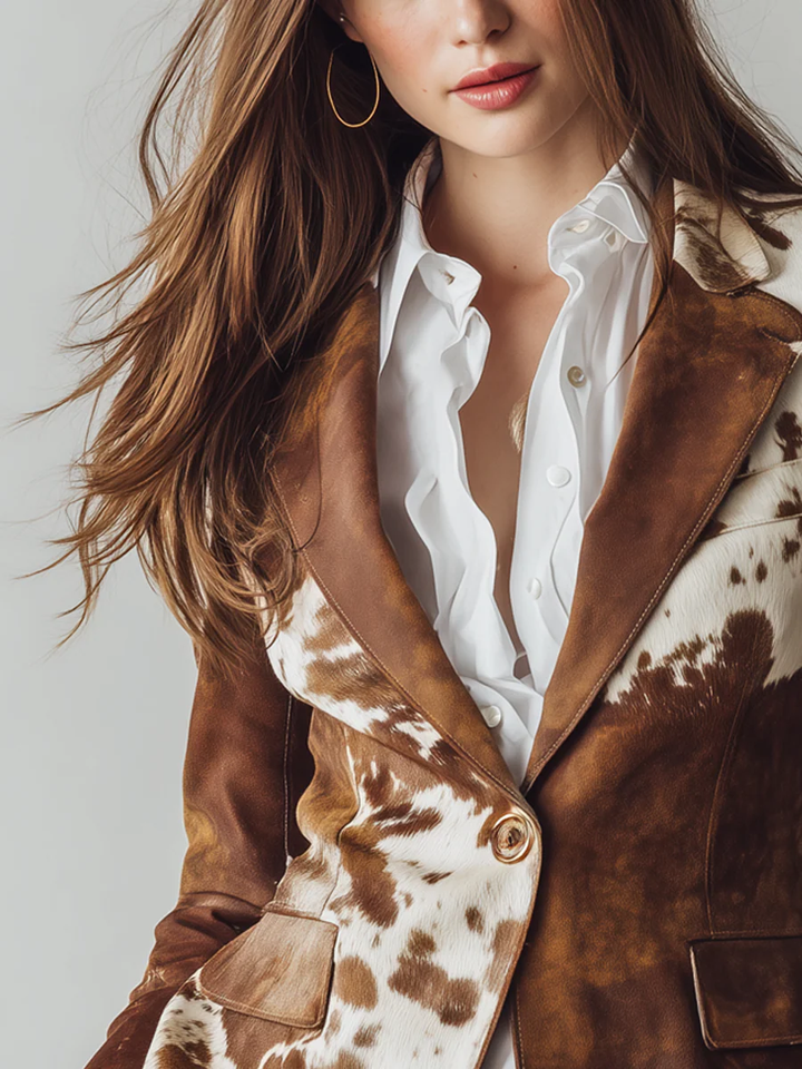 Amelie | Veste de costume rétro ajustée à motif vache pour femmes