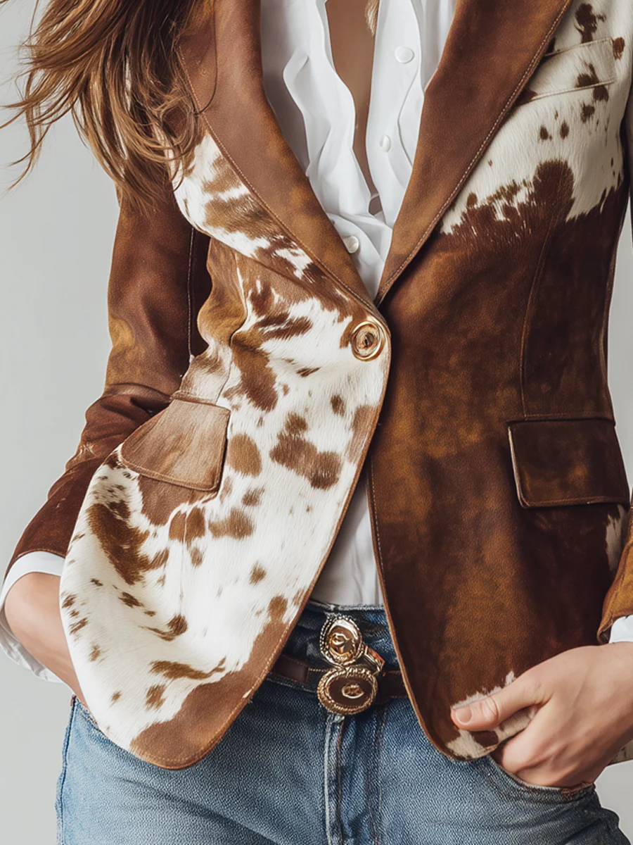 Amelie | Veste de costume rétro ajustée à motif vache pour femmes