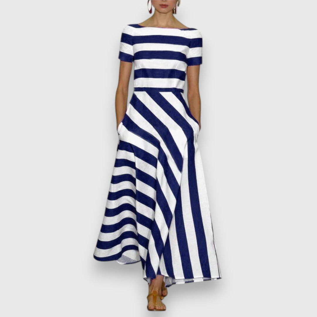 Ana | Robe Maxidress à Rayures à Manches Courtes pour Femmes