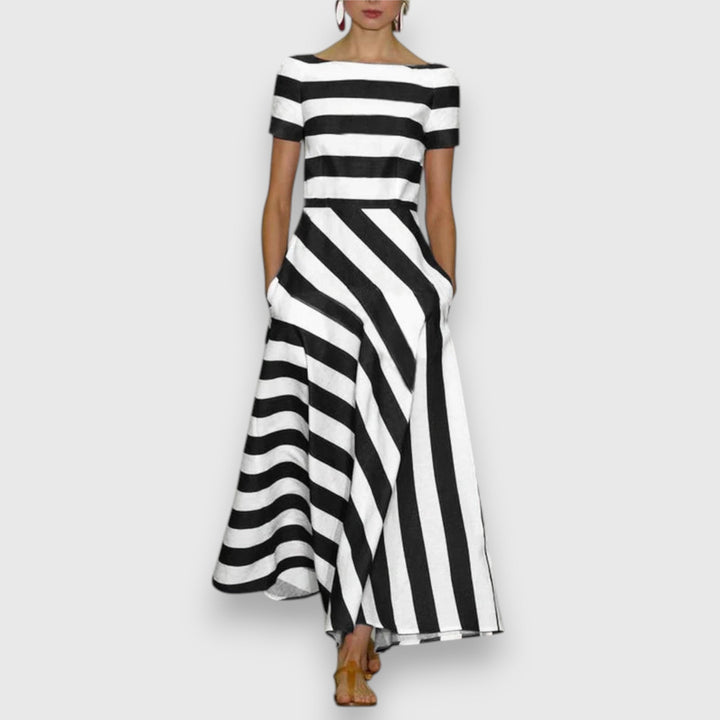 Ana | Robe Maxidress à Rayures à Manches Courtes pour Femmes