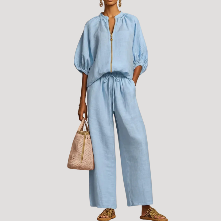 Anke | Ensemble Femme Deux Pièces Pantalon Large Manches Bouffantes