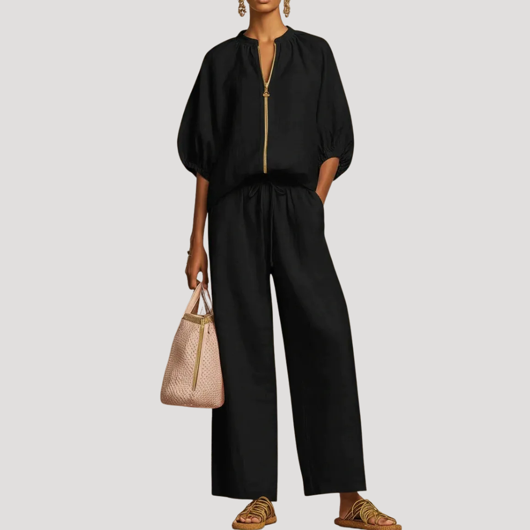 Anke | Ensemble Femme Deux Pièces Pantalon Large Manches Bouffantes