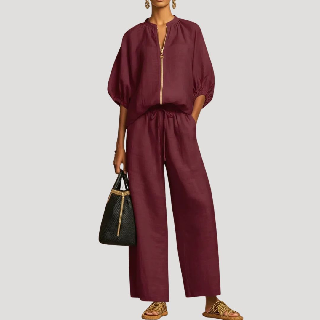 Anke | Ensemble Femme Deux Pièces Pantalon Large Manches Bouffantes