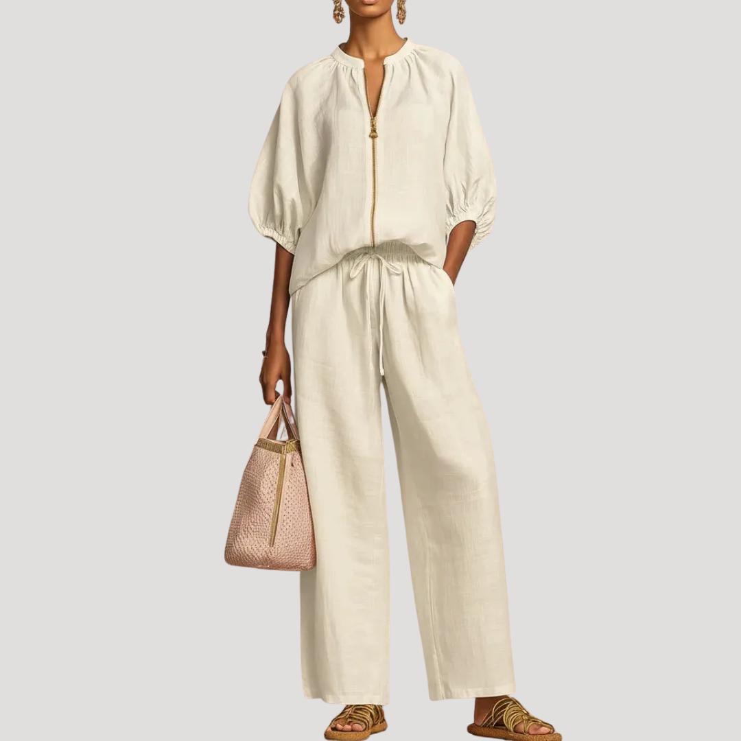 Anke | Ensemble Femme Deux Pièces Pantalon Large Manches Bouffantes