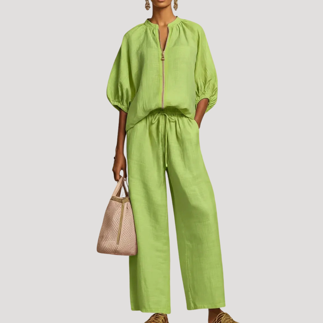 Anke | Ensemble Femme Deux Pièces Pantalon Large Manches Bouffantes