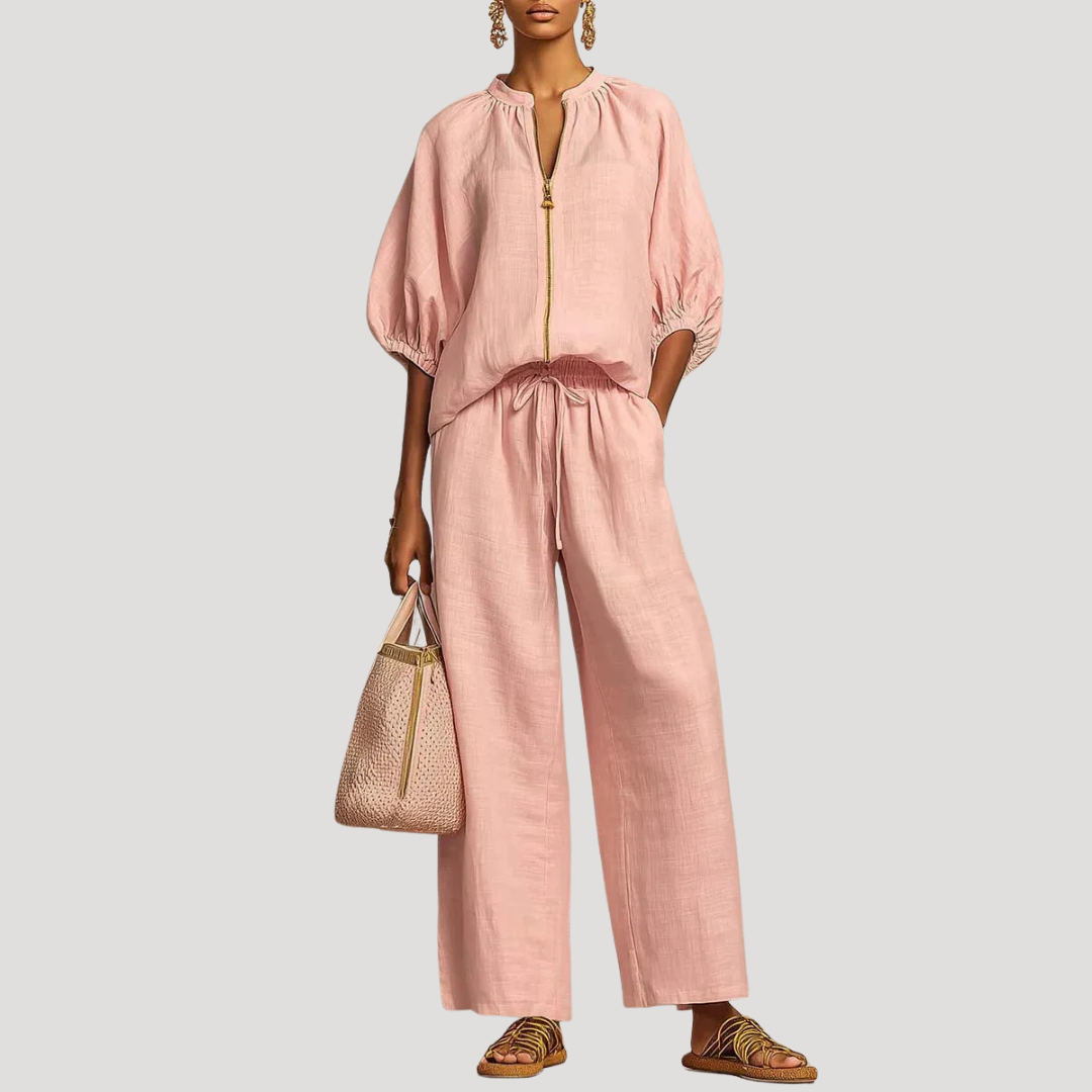 Anke | Ensemble Femme Deux Pièces Pantalon Large Manches Bouffantes