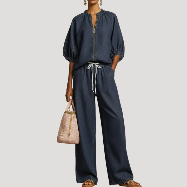 Anke | Ensemble Femme Deux Pièces Pantalon Large Manches Bouffantes
