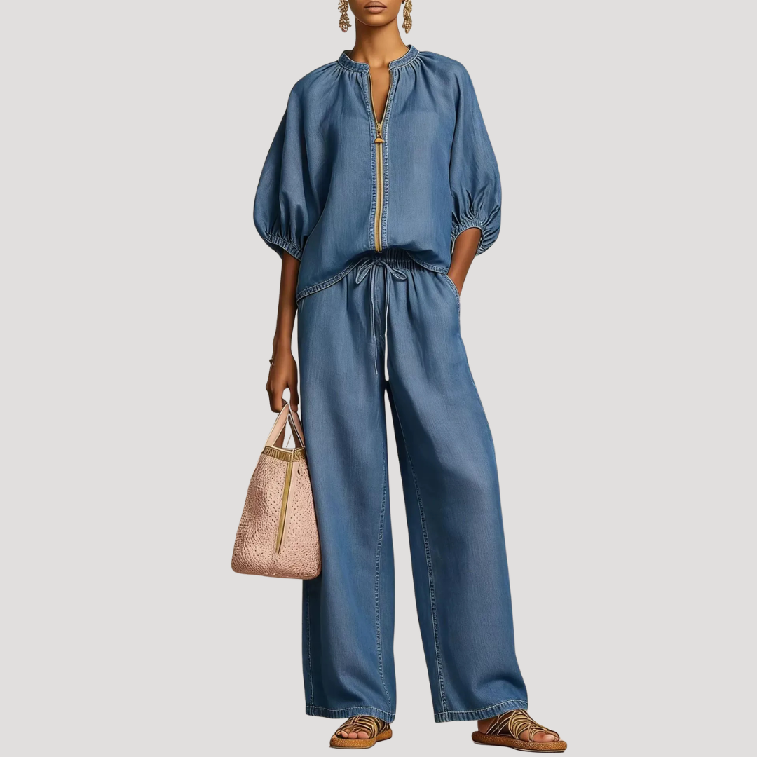 Anke | Ensemble Femme Deux Pièces Pantalon Large Manches Bouffantes