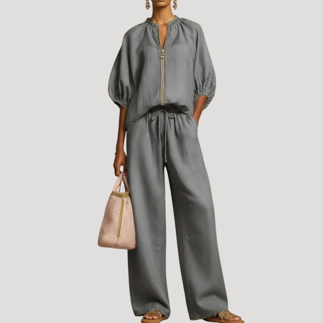 Anke | Ensemble Femme Deux Pièces Pantalon Large Manches Bouffantes