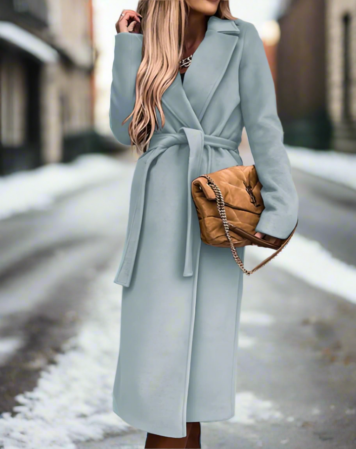 Manteau long élégant avec ceinture – doux, léger, chic pour dames