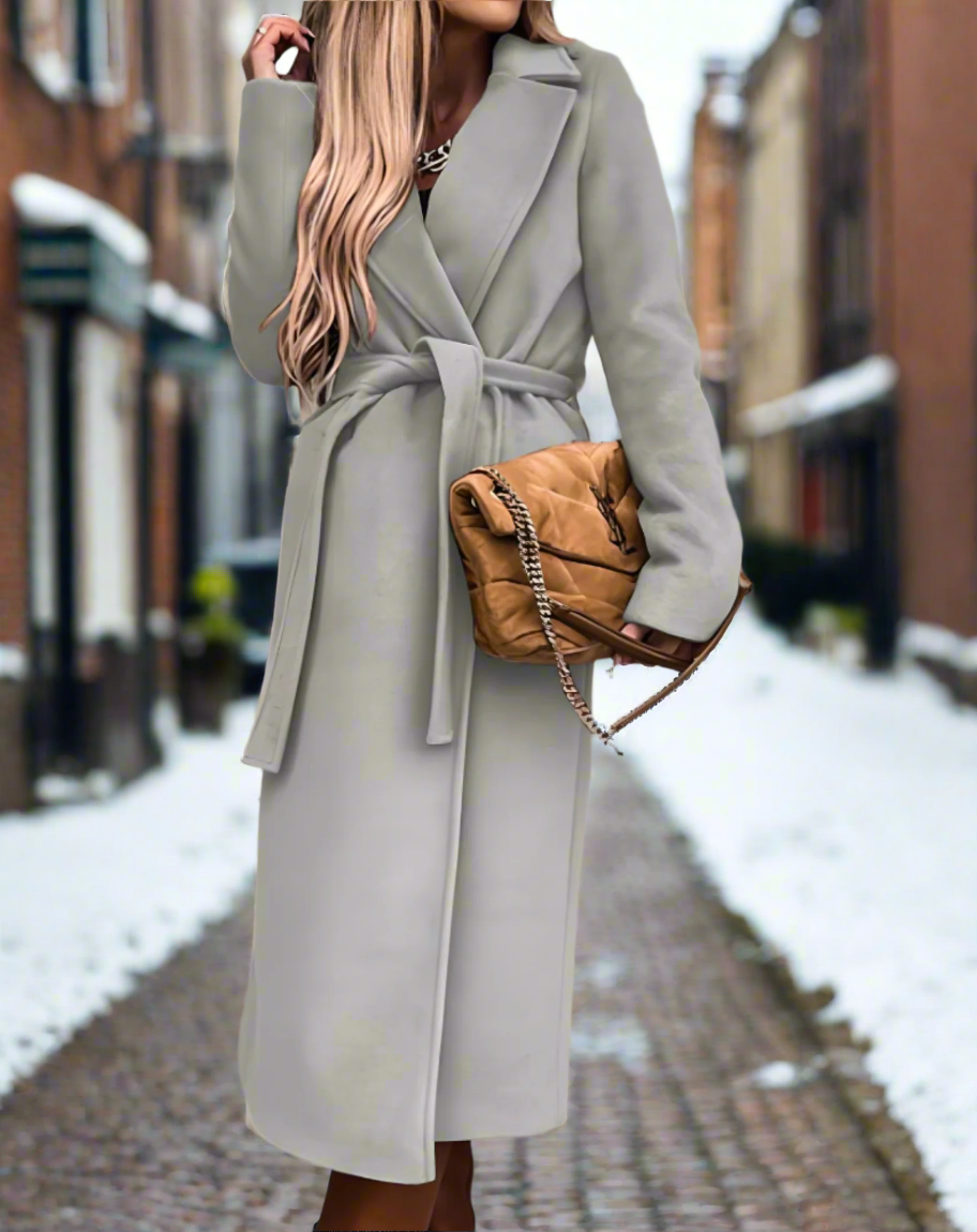 Manteau long élégant avec ceinture – doux, léger, chic pour dames
