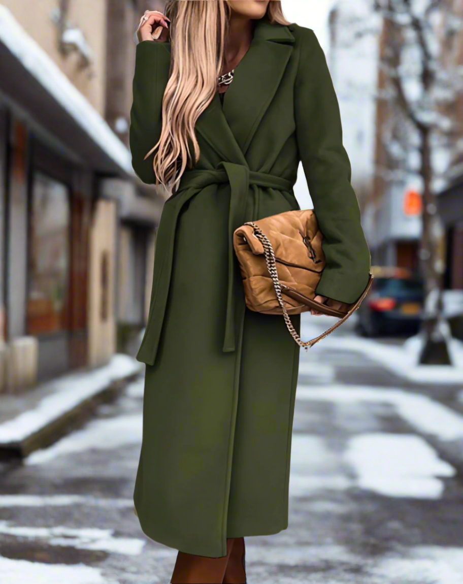 Manteau long élégant avec ceinture – doux, léger, chic pour dames