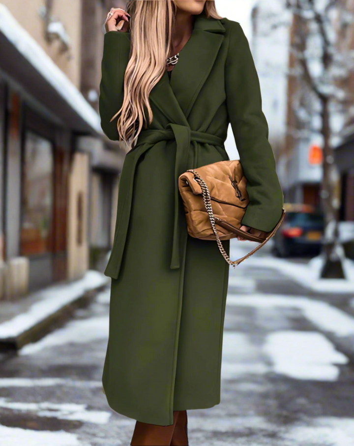Manteau long élégant avec ceinture – doux, léger, chic pour dames