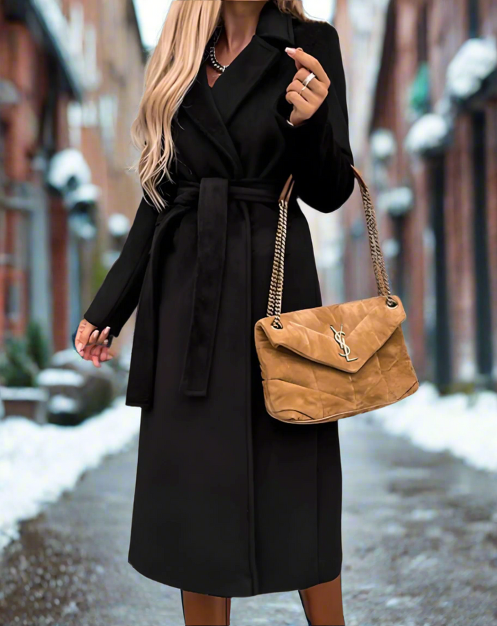 Manteau long élégant avec ceinture – doux, léger, chic pour dames
