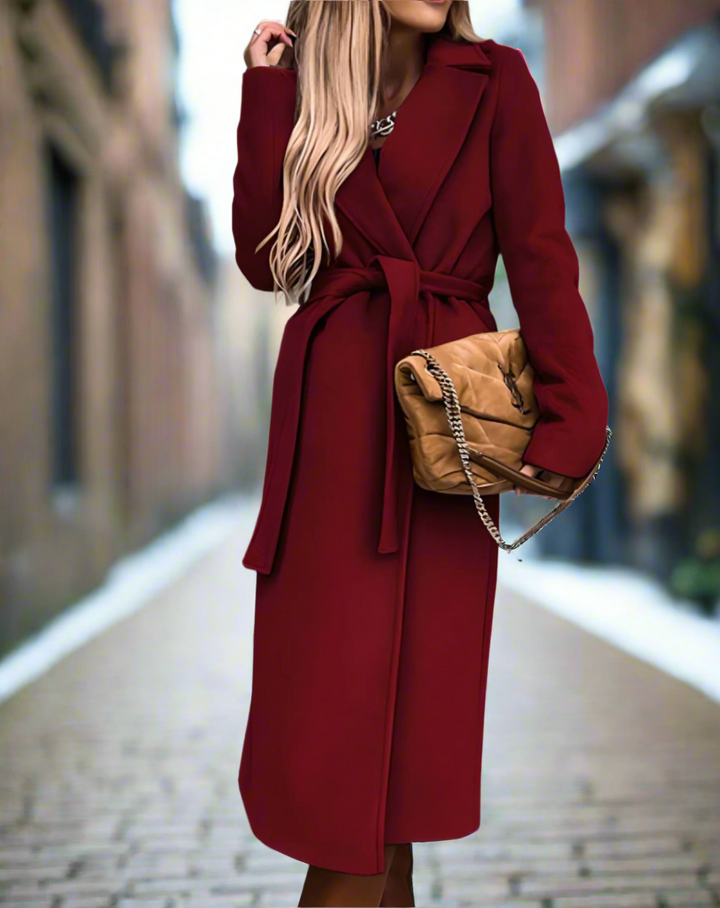 Manteau long élégant avec ceinture – doux, léger, chic pour dames