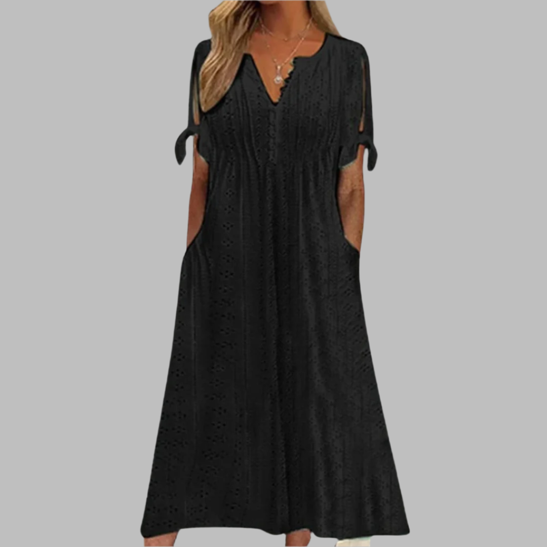 Anneke | Robe midi à broderie anglaise et décolleté en V pour femmes