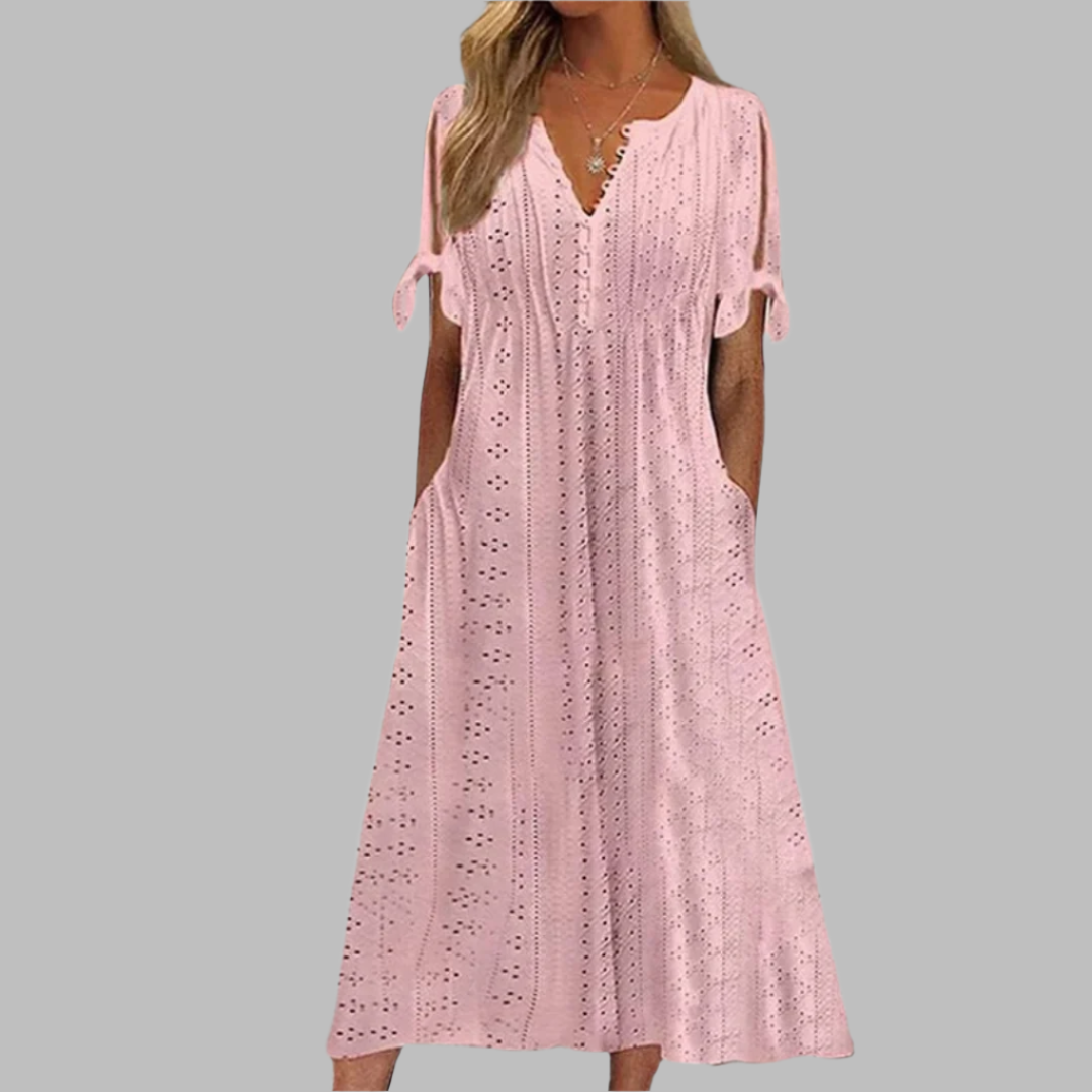 Anneke | Robe midi à broderie anglaise et décolleté en V pour femmes