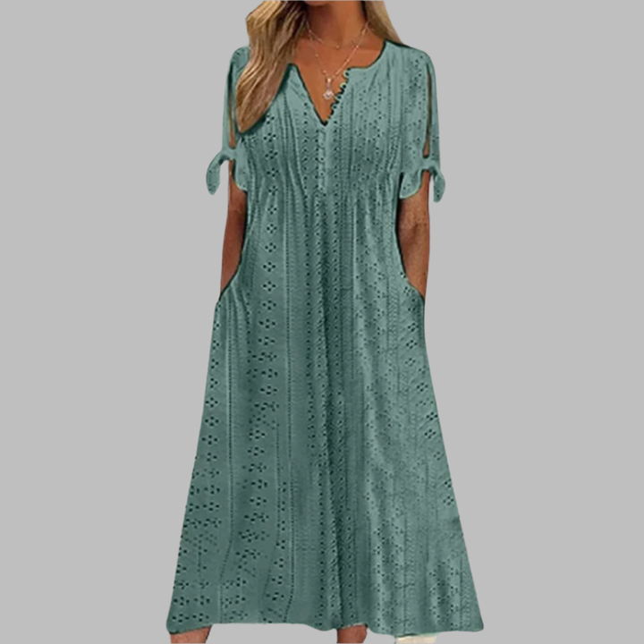 Anneke | Robe midi à broderie anglaise et décolleté en V pour femmes